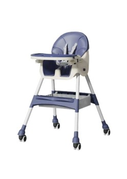 Scaun de Masă pentru Copii cu Roti și Masuță Reglabilă, Pliabil, Telescopic, Albastru, cu Centură și Spațiu de Depozitare, 97x73x65 cm