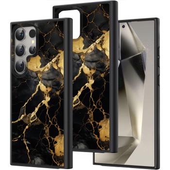 Husă pentru Samsung Galaxy S25 Ultra, Marble BW, Protecție Cameră, Antișoc, Design Slim, Negru - Gold
