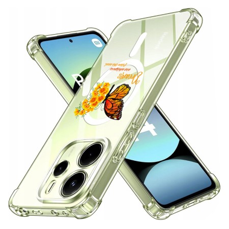 Husa Antisoc pentru Xiaomi Redmi Note 14 4G (Regional) - AirBag Magsafe, Colțuri Ranforsate- Butterfly Galben 