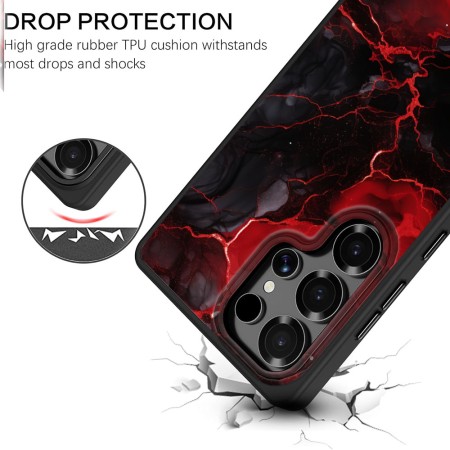 Husă pentru Samsung Galaxy S25 Ultra, Marble DC, Protecție Cameră, Antișoc, Design Slim, Negru - Rosu
