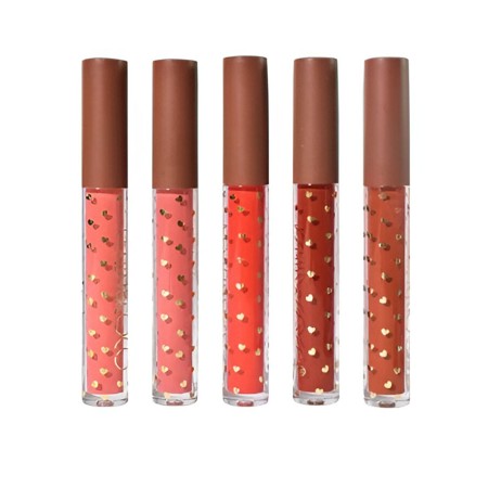 Set Rujuri Lichide "Be Mine" – 5 Culori Lucioase, Rezistente la Transfer, Finish Catifelat, Cadou Elegant, 14.4 x 10.9 cm