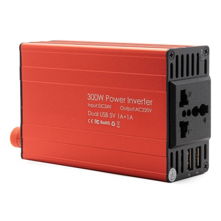 Convertor Tensiune Auto 24V la 230V, 300W Putere Nominala / 600W Varf, 2 x USB 5V, Priza Universala, Carcasa Aluminiu