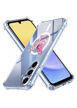 Husa Antisoc pentru Samsung Galaxy A16 - AirBag Magsafe, Colțuri Ranforsate- Butterfly Roz 