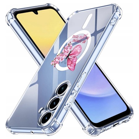 Husa Antisoc pentru Samsung Galaxy A15 - AirBag Magsafe, Colțuri Ranforsate- Butterfly Roz 