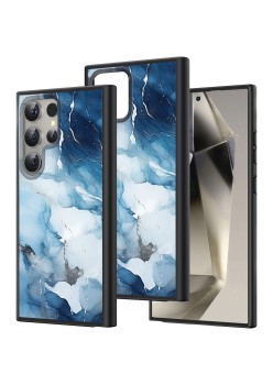 Husă pentru Samsung Galaxy S25 Ultra, Marble LC, Protecție Cameră, Antișoc, Design Slim, Alb - Albastru