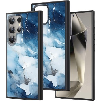 Husă pentru Samsung Galaxy S25 Ultra, Marble LC, Protecție Cameră, Antișoc, Design Slim, Alb - Albastru