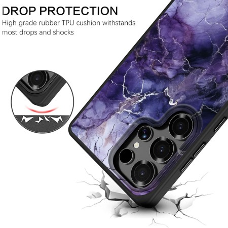 Husă pentru Samsung Galaxy S25 Ultra, Marble DC, Protecție Cameră, Antișoc, Design Slim, Negru - Mov