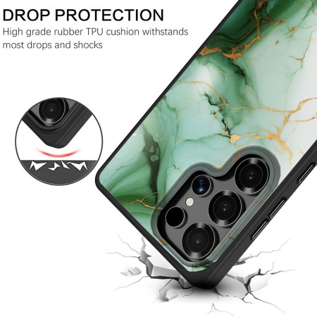 Husă pentru Samsung Galaxy S25 Ultra, Marble LC, Protecție Cameră, Antișoc, Design Slim, Alb - Verde
