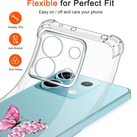 Husa Antisoc pentru Xiaomi Redmi Note 14S - AirBag TPU, Colțuri Ranforsate- Butterfly Roz 