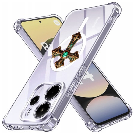 Husa Antisoc pentru Xiaomi Redmi Note 14 4G (Standard) - AirBag Magsafe, Colțuri Ranforsate - Cross Smarald