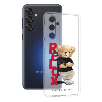 Husa Transparenta TPU pentru Samsung Galaxy M55, Relax Bear, Ultra-Slim, Protectie Completa