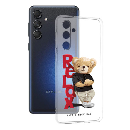 Husa Transparenta TPU pentru Samsung Galaxy M55, Relax Bear, Ultra-Slim, Protectie Completa