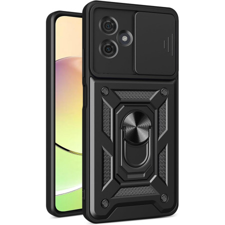 Husa telefon compatibila Oppo A79 5G, Slide & Snap Premium, Magnetic Ring Holder, PopGrip, Anti-Shock, Negru