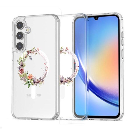 Husa pentru Samsung Galaxy A56 5G, Atasare Magnetica, MagSafe, Pink Wreath 21, Clear