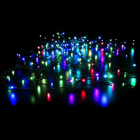 Instalatie Brad de Craciun liniara, 8 jocuri de lumini, controler,17 m, din care 1m cablu priza, 220V, 200 LED, , Multicolor