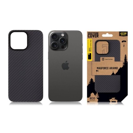 Husa Telefon Tactical MagForce Aramid pentru iPhone 15 Pro Max, Fibra Aramida, Ultra Slim 0.8 mm, Compatibila MagSafe, Negru