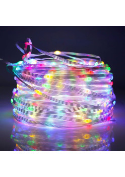 Instalatie Brad de Craciun liniara, 8 jocuri de lumini, conectare la retea,20 m, 220V, 200 micro LED-uri, 3 fire Cupru, Multicolor