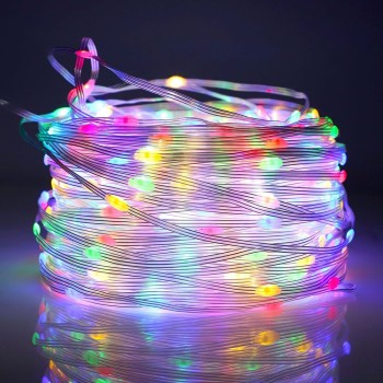 Instalatie Brad de Craciun liniara, 8 jocuri de lumini, conectare la retea,20 m, 220V, 200 micro LED-uri, 3 fire Cupru, Multicolor