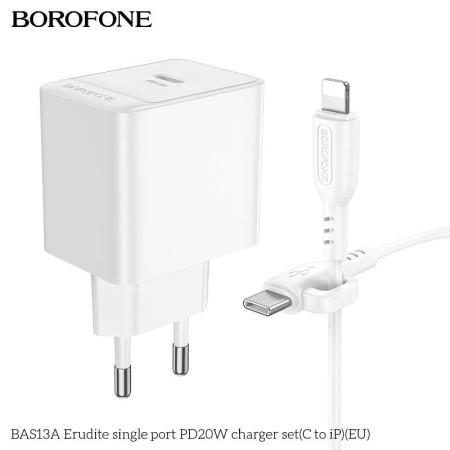 Incarcator priza Borofone BAS13A PD 20W cu cablu lightning alb
