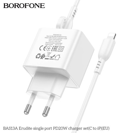 Incarcator priza Borofone BAS13A PD 20W cu cablu lightning alb