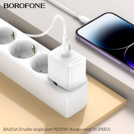 Incarcator priza Borofone BAS13A PD 20W cu cablu lightning alb