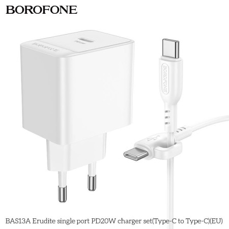 Incarcator priza Borofone BAS13A PD 20W cu cablu Type-C alb