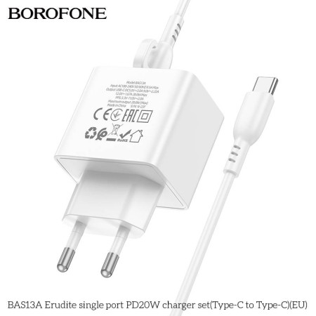 Incarcator priza Borofone BAS13A PD 20W cu cablu Type-C alb