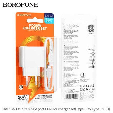 Incarcator priza Borofone BAS13A PD 20W cu cablu Type-C alb