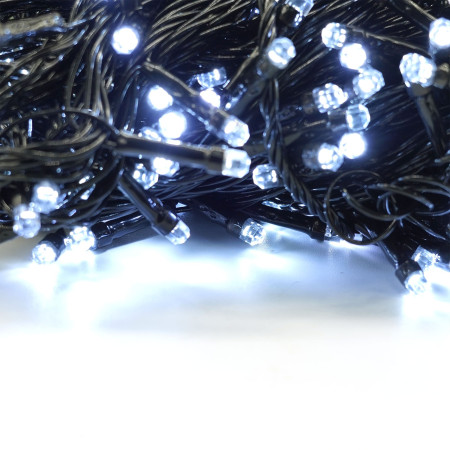 Instalatie Brad de Craciun lineara, 8 jocuri de lumini, beculet in 6 colturi, 17 m din care 1m prelungitor 220V, 200 LED, controler, Alb Rece