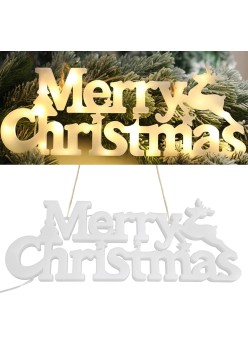Instalatie LED de Craciun, 3D, Lumina Calda, Merry Christmas, Alb