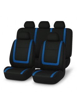 Set huse scaune auto universale, 9 piese, model Blue Line, albastru, compatibile airbag, material poliester cu burete 2 mm