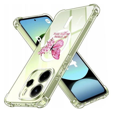 Husa Antisoc pentru Xiaomi Redmi Note 14 4G (Regional) - AirBag Magsafe, Colțuri Ranforsate- Butterfly Roz 