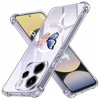 Husa Antisoc pentru Xiaomi Redmi Note 14 4G (Standard) - AirBag Magsafe, Colțuri Ranforsate- Butterfly Albastru 