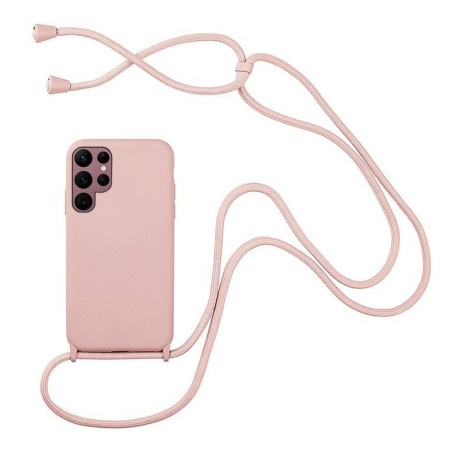 Husa compatibila cu Samsung Galaxy S23 Ultra, Strap, Cu Snur prindere gat regrabil, Camera Protect, Antishock, Nude Pink