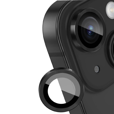 Folie Camera Foto compatibila  Apple Iphone 15, 9H Anti Explozie Securizata, Negru
