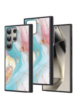 Husă pentru Samsung Galaxy S25 Ultra, Marble LC, Protecție Cameră, Antișoc, Design Slim, Albastru - Roz