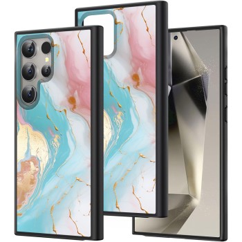 Husă pentru Samsung Galaxy S25 Ultra, Marble LC, Protecție Cameră, Antișoc, Design Slim, Albastru - Roz