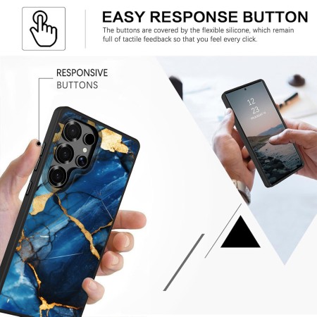 Husă pentru Samsung Galaxy S25 Ultra, Marble, Protecție Cameră, Antișoc, Design Slim, Blue - Gold