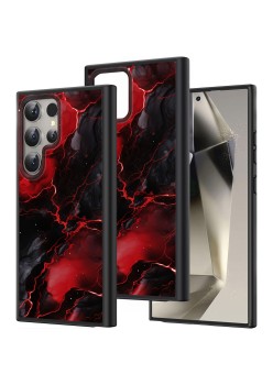 Husă pentru Samsung Galaxy S25 Ultra, Marble DC, Protecție Cameră, Antișoc, Design Slim, Negru - Rosu