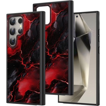 Husă pentru Samsung Galaxy S25 Ultra, Marble DC, Protecție Cameră, Antișoc, Design Slim, Negru - Rosu