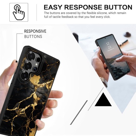 Husă pentru Samsung Galaxy S25 Ultra, Marble BW, Protecție Cameră, Antișoc, Design Slim, Negru - Gold