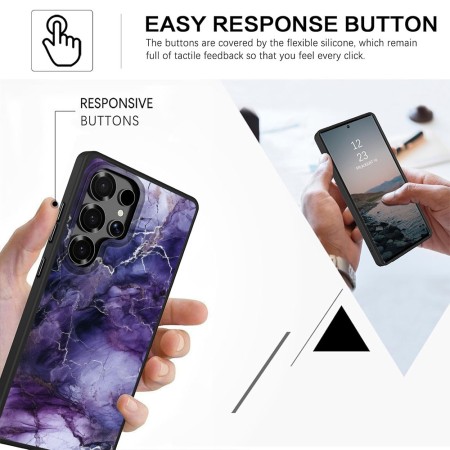 Husă pentru Samsung Galaxy S25 Ultra, Marble DC, Protecție Cameră, Antișoc, Design Slim, Negru - Mov