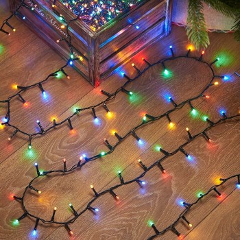 Instalatie Brad de Craciun liniara, 8 jocuri de lumini, Controler, 10 m din care 1m cablu priza, 220V, 100 LED, bec in 6 colturi, Multicolor
