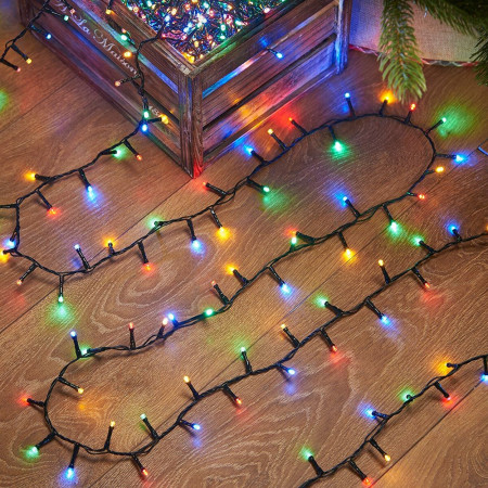 Instalatie Brad de Craciun liniara, 8 jocuri de lumini, Controler, 10 m din care 1m cablu priza, 220V, 100 LED, bec in 6 colturi, Multicolor