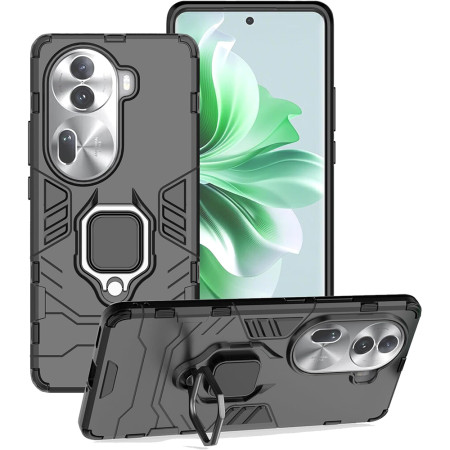 Husa telefon pentru Oppo Reno 11, Inel Magnetic tip Suport, Negru