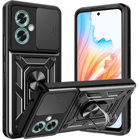 Husa telefon compatibila Oppo A79 5G, Slide & Snap Premium, Magnetic Ring Holder, PopGrip, Anti-Shock, Negru