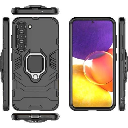 Husa Ring Defender compatibila Samsung Galaxy S24 Plus, Antishock Armor, Inel rotativ 360 grade, Magnet suport auto incorporat, TPU si PC, Negru
