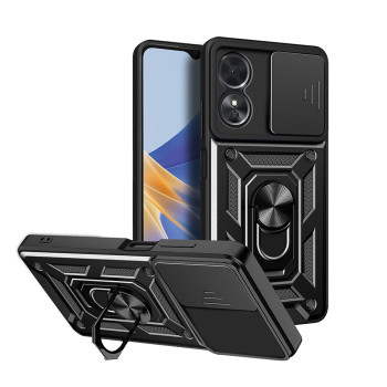 Husa telefon compatibila Google Pixel 8, protectie camera Slide and Snap Soft Premium, Magnetic Ring Holder, PopGrip, Anti-Shock, Negru