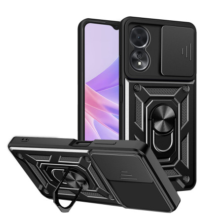 Husa telefon compatibila Oppo A78 5G, protectie camera Slide and Snap Soft Premium, Magnetic Ring Holder, PopGrip, Anti-Shock, Negru