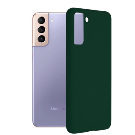 Husa Soft Edge compatibila cu Samsung Galaxy S21, Mata, Slim, interior microfibra, Dark Green